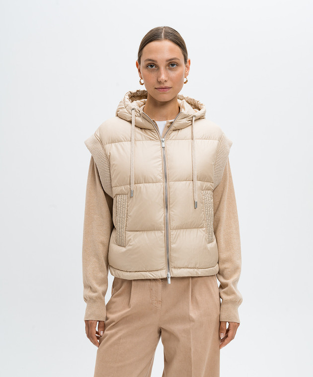 Peserico Бежевый стеганый жилет с шерстью с люрексом и цепочкой мониль A03410F05E6957 изображение 3
