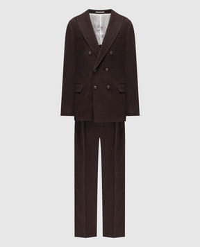 Brunello Cucinelli Коричневый двубортный костюм из льна. MW431LDPM2