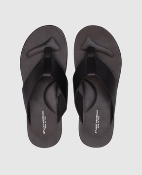 Stuart Weitzman Черные кожаные шлепанцы BASTIAN с логотипом SK546