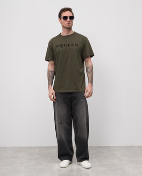 Alexander McQueen Футболка цвета хаки с логотипом 828420QTADD
