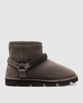Brunello Cucinelli Сірі замшеві уггі з ланцюжком моніль MZSFG2834