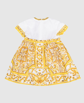 Dolce&Gabbana Дитяча біла сукня з принтом Майоліка L2JDZ1G7NUL
