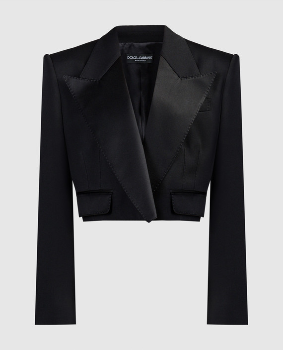 Black cropped jacket with wool and silk