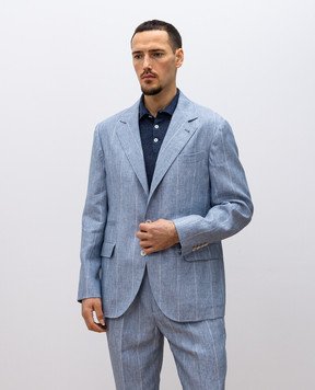 Brunello Cucinelli Блакитний піджак з льону в смужку MB4007BTD