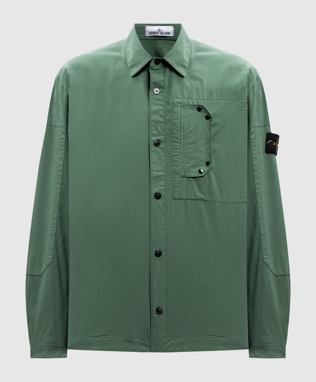 Stone Island - Зеленая сорочка со съемным патчем логотипа