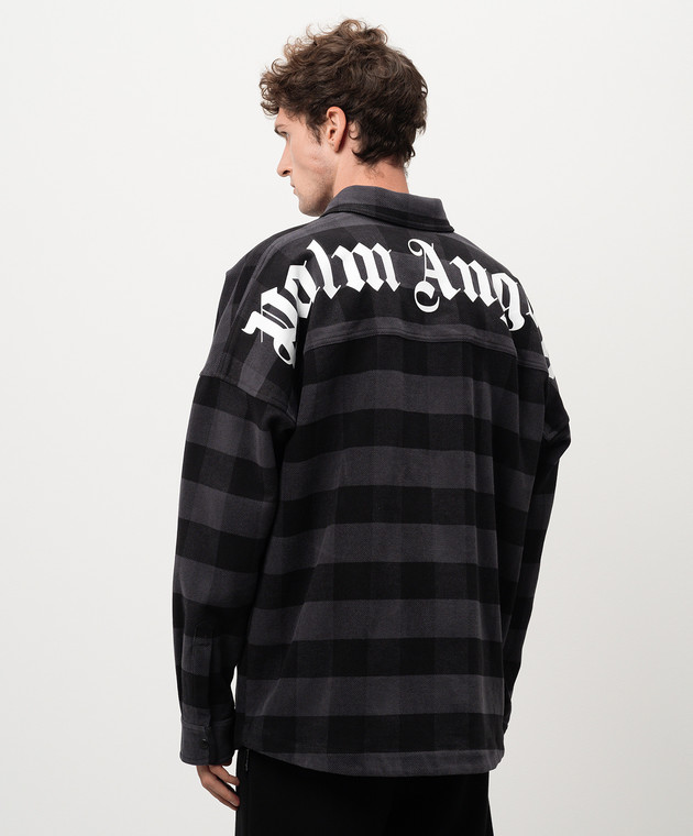 Palm Angels Серая рубашка в клетку с принтом логотипа PMES002C99FAB001 изображение 4