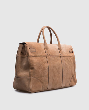Brunello Cucinelli Бежевая замшевая дорожная сумка Country с логотипом MBWTU071