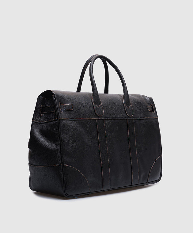 Brunello Cucinelli Черная кожаная дорожная сумка с логотипом MBZIBU071 изображение 3