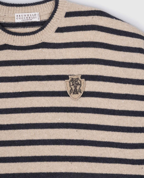 Brunello Cucinelli Дитячий бежевий джемпер з вовни та кашеміру в смужку BBMM76300B