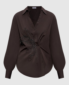 Brunello Cucinelli Коричнева блуза з ланцюжком моніль M0091RL506