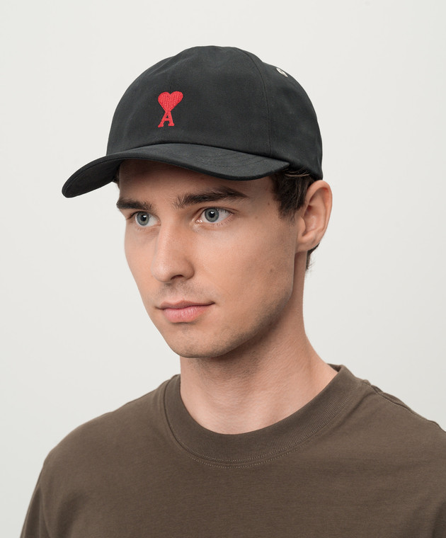 Ami Paris Черная кепка с вышивкой Ami de Coeur BFUCP006CO0051 изображение 2