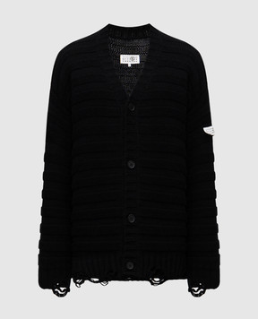 Maison Margiela MM6 Черный кардиган с шерстью с прорехами SH0HP0005M13040
