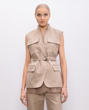 Brunello Cucinelli Бежевый двубортный жилет с льном ML1457345