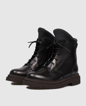 Brunello Cucinelli Чорні шкіряні черевики з ланцюжком моніль MZOLG3037P