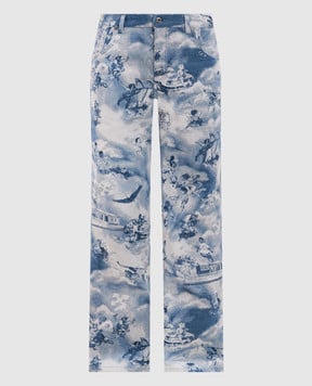 Off-White Голубые джинсы в узоре Tapestry fresco с логотип патч. OWYA062S25FAB001