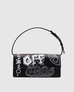 Off-White Черная кожаная сумка Jitney 1.0 в принт логотипа OWNN172S25LEA002