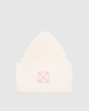 Off-White Бежева шапка з вовни з логотипом Arrow OWLC018F24KNI003