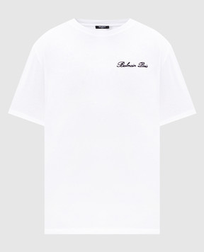 Balmain Белая футболка с контрастной вышивкой логотипа DH1EG010BC68