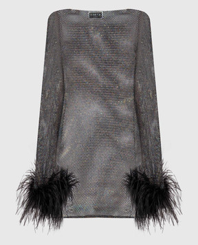 Santa Brands Черное платье мини с кристаллами и перьями страуса FEATHERSDRESS