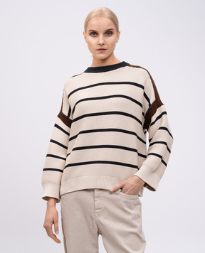 Brunello Cucinelli Бежевый свитер в полоску с цепочкой мониль M19568100