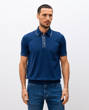 Bertolo Cashmere Синее поло с шелком с контрастным окантованием 902421002470