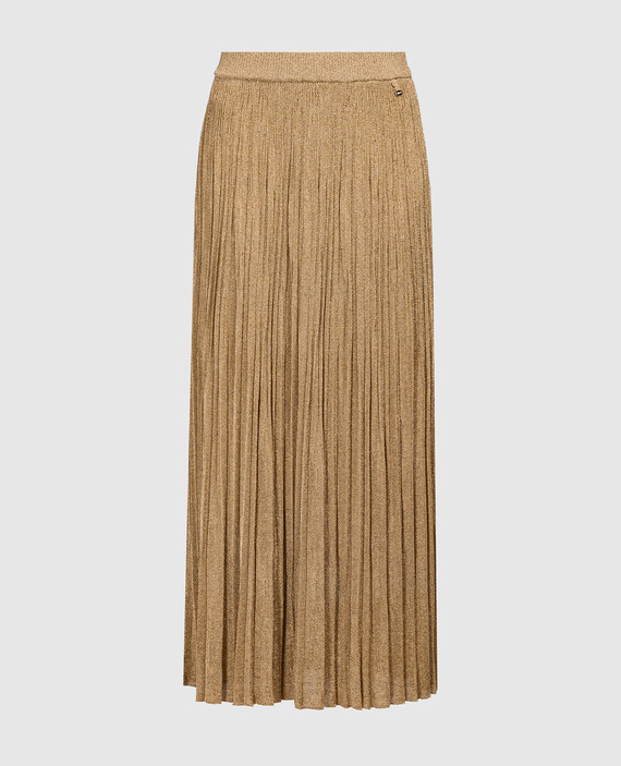 Gold pleated skirt with logo