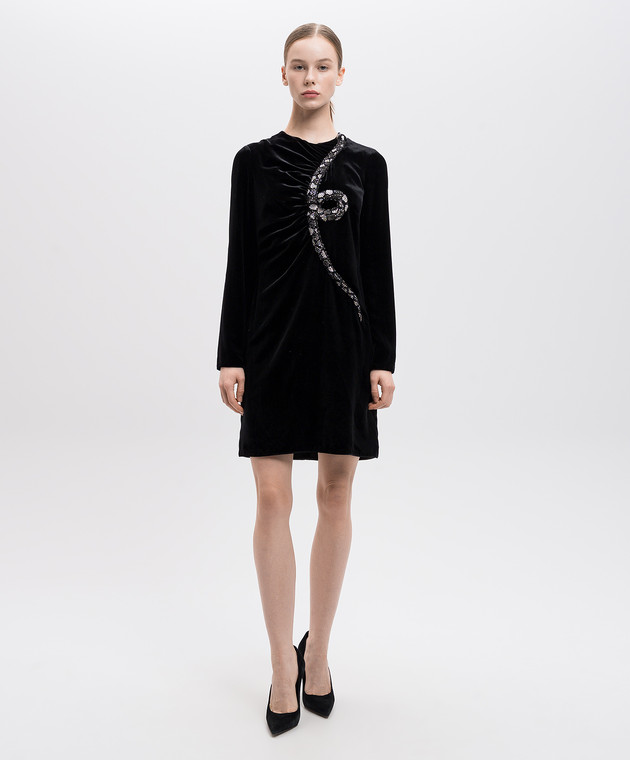 Valentino Черное бархатное платье мини с шелком с кристаллами QB3VAJE53TF изображение 3