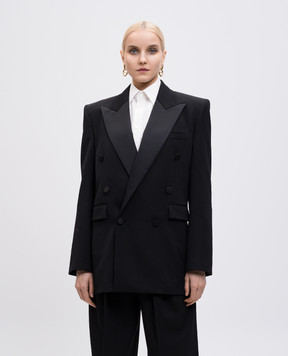 Saint Laurent Черный двубортный жакет из шерсти 828008Y7E63