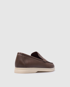 Loro Piana Коричневые кожаные лоферы с монограммой логотипа. FAL1969