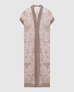 Brunello Cucinelli Бежевый ажурный удлиненный кардиган с узором M78R00426