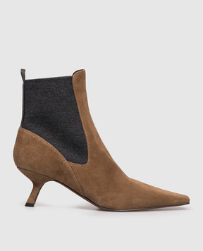 Brunello Cucinelli Коричневые замшевые ботильоны с цепочкой мониль MZSFC3054P