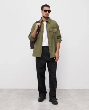 Balmain Сорочка з льоном кольору хакі з логотипом FH1HS475CG14
