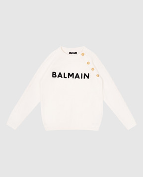 Balmain Дитячий білий светр з вовни та кашеміру з фактурним логотипом BV9Q20Z2361410
