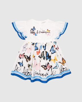 Dolce&Gabbana Дитяча біла сукня подвійної конструкції в принт L5JD9PG7O0M