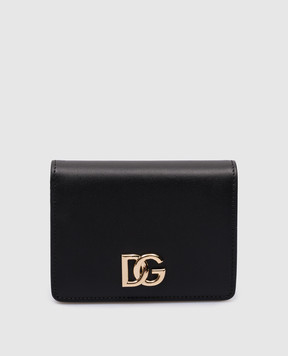 Dolce&Gabbana Чорне шкіряне портмоне з металевою монограмою логотипа BI1211AW576