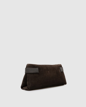 Brunello Cucinelli Коричневий замшевий клатч Pouch Essence з ланцюжком моніль MBDLD2746P