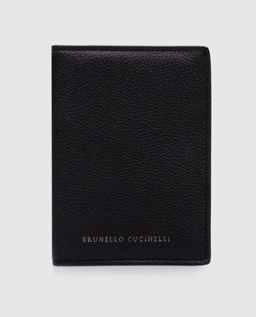Brunello Cucinelli Чорна шкіряна обкладинка для паспорта з принтом логотипа MWEID2720