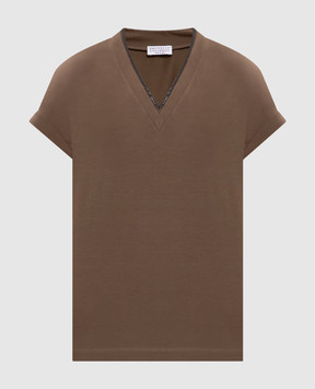 Brunello Cucinelli Коричнева футболка з ланцюжком моніль MPT18BD222