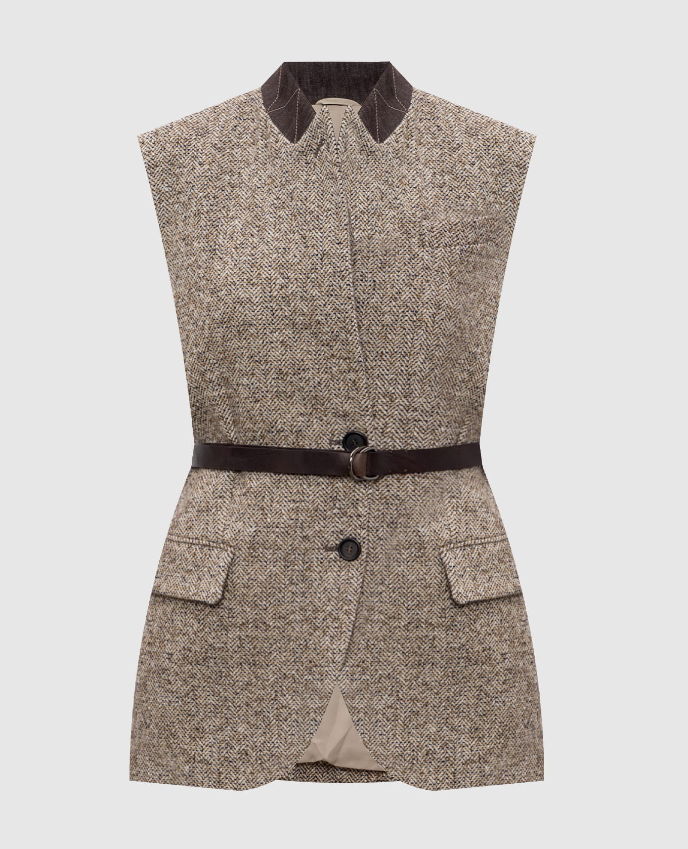 

Коричневый жилет из шерсти и шелка, Костюмные