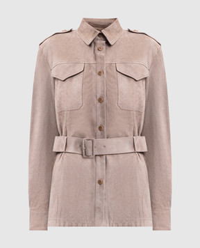 Ermanno Scervino Бежевая замшевая куртка в стиле рубашки с поясом D472K320ZSU
