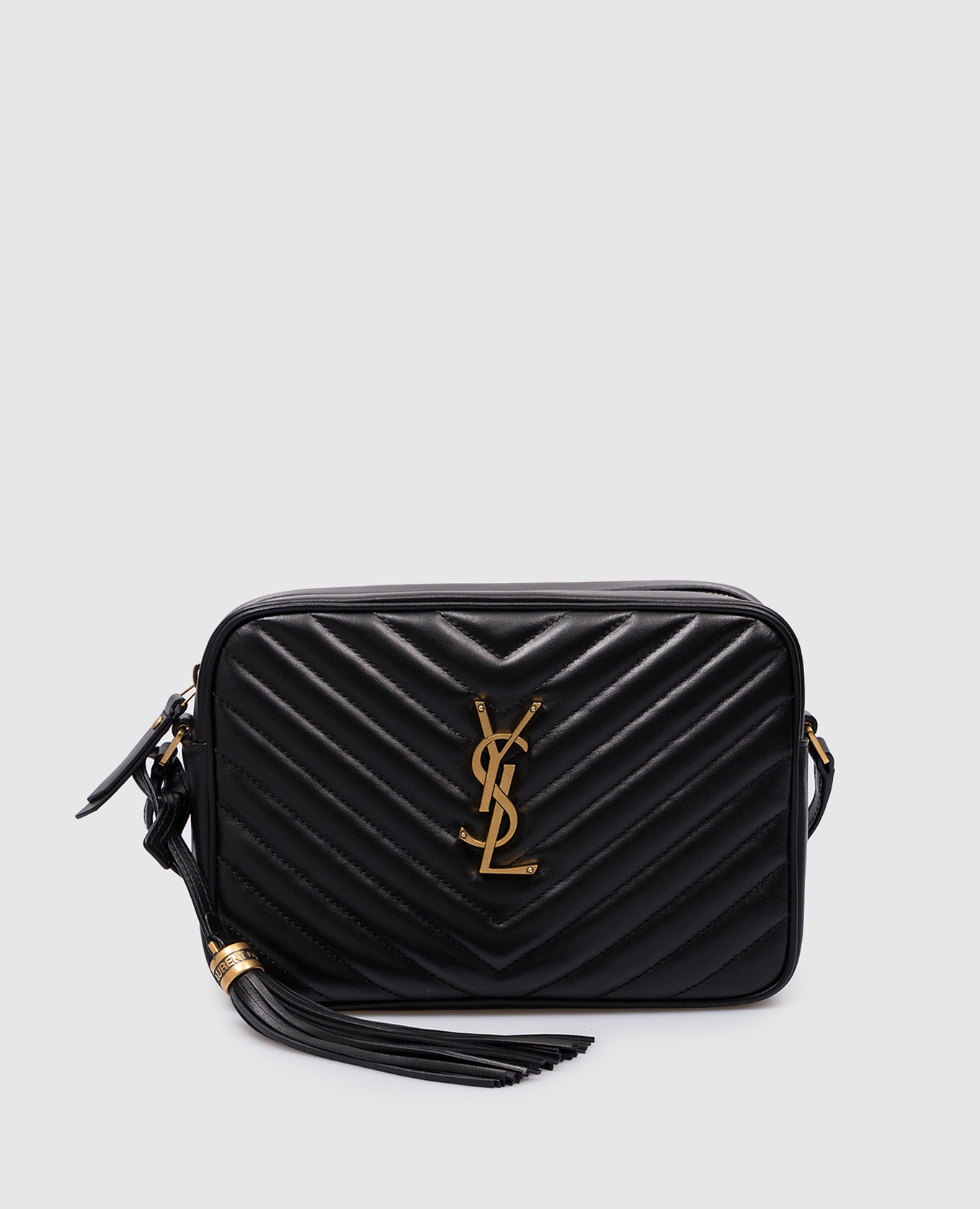 

Черная кожаная сумка кросс-боди LOU с металлическим логотипом YSL, Черный, Сумки через плечо