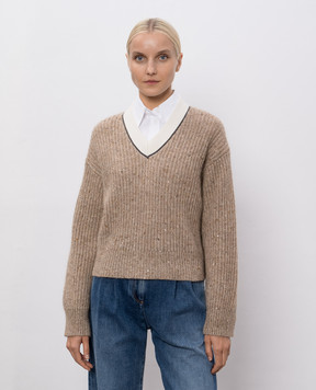Brunello Cucinelli Коричневий пуловер з вовною і кашеміром MSJ545302