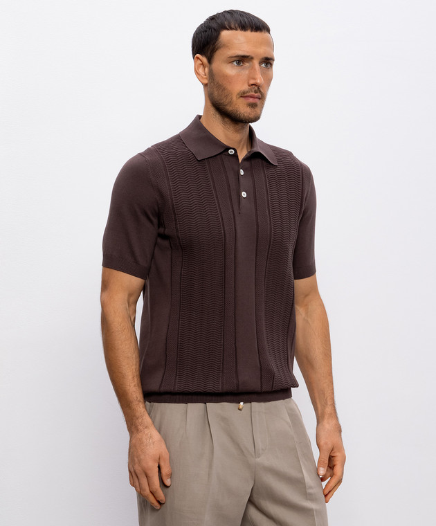 Brunello Cucinelli Коричневе поло у візерунок M29203305 зображення 3