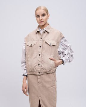 Brunello Cucinelli Бежевий джинсовий жилет з льоном ML996FX706
