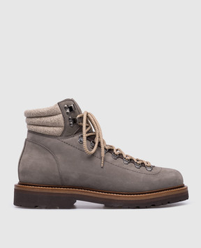Brunello Cucinelli Сірі черевики Mountain із нубуку з хутром з тисненням логотипа MZUDEMS890