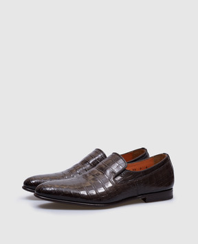 Santoni Коричневые лоферы из кожи крокодила MCWI12146
