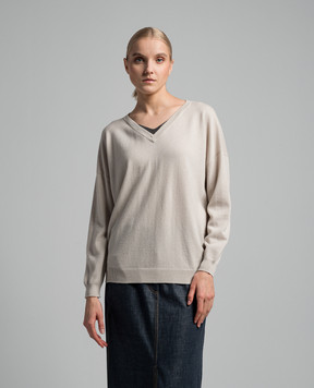 Brunello Cucinelli Бежевий пуловер з кашеміру з ланцюжком моніль M12189302