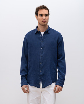 Canali Синяя рубашка из льна GM02128CSL7077