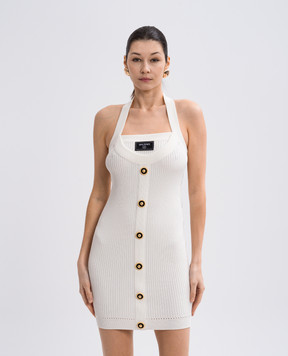 Balmain Белое платье мини в рубчике с нашивкой логотипа EF1R4023KI10