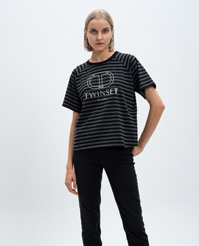 Twinset Футболка в смужку з фактурним логотиплом 242TP2330